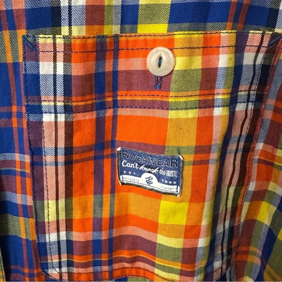 Rocawear Classic Mens Long Sleeve Blue Orange & Yellow Plaid Button Up Sz XL GUC - Picture 4 of 8